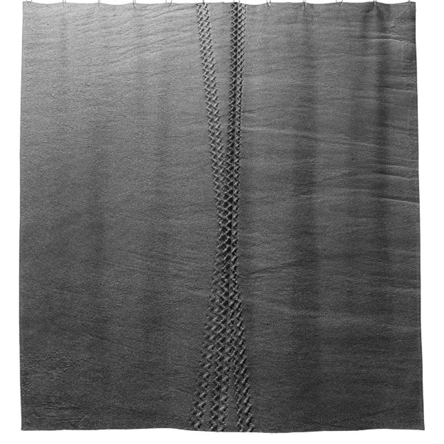 Silver chain link on gray textile shower curtain (Front)