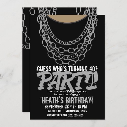 Silver Chains Black Hip Hop Dance Birthday Party Invitation