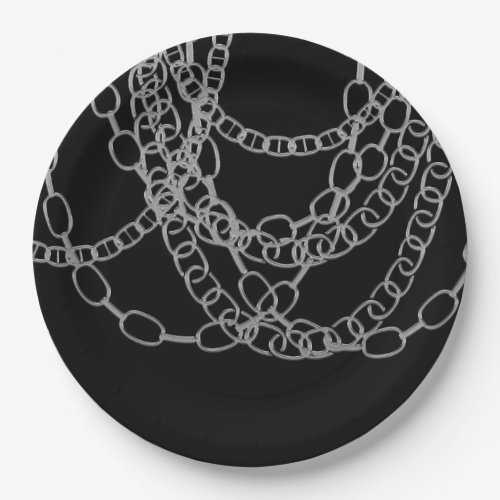Silver Chains Black Hip Hop Dance Birthday Party Paper Plates