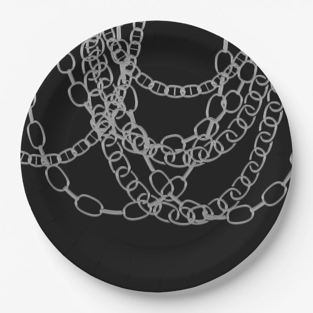 Silver Chains Black Hip Hop Dance Birthday Party Paper Plates (Front)