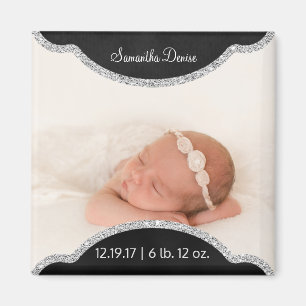 Silver Chalkboard Baby Photo Birth Announcement Magnet