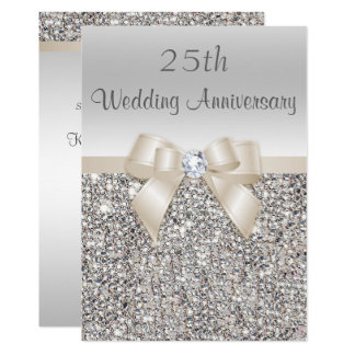 Silver Champagne 25th Wedding Anniversary Sequins Invitation