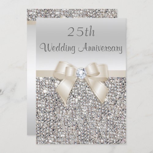 Silver Champagne 25th Wedding Anniversary Sequins Invitation