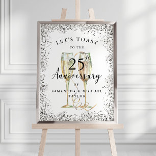 Silver Champagne 25th Wedding Anniversary Welcome Poster