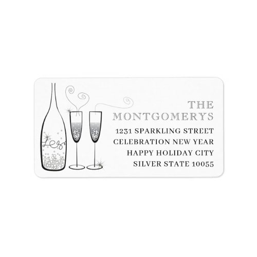 Silver Champagne Bubbly Cheers Stylish Address Label