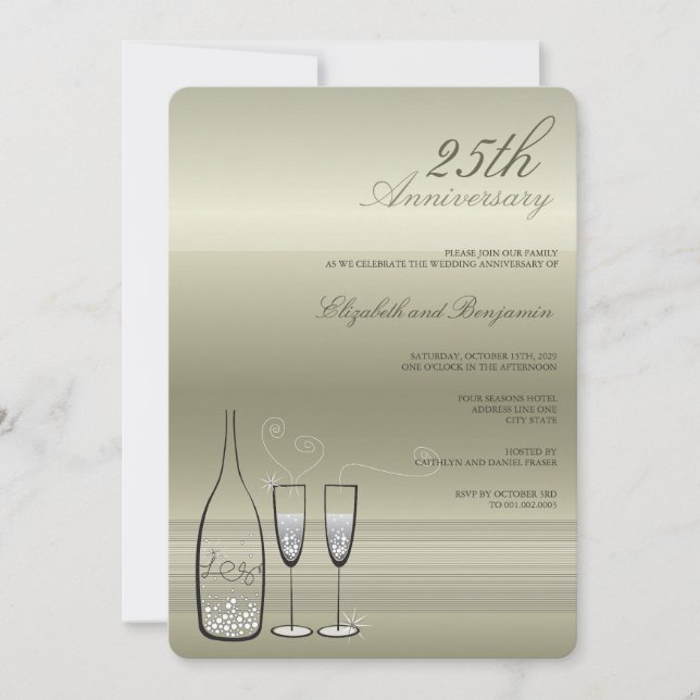 Silver Champagne Cheers 25th Anniversary Wedding Invitation (Front)
