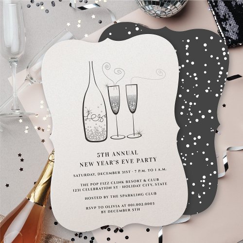 Silver Champagne Cheers Annual New Year Eve Party Invitation