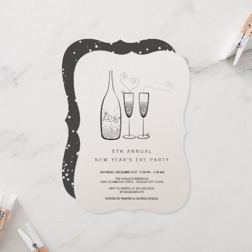 Silver Champagne Cheers Annual New Year Eve Party Invitation