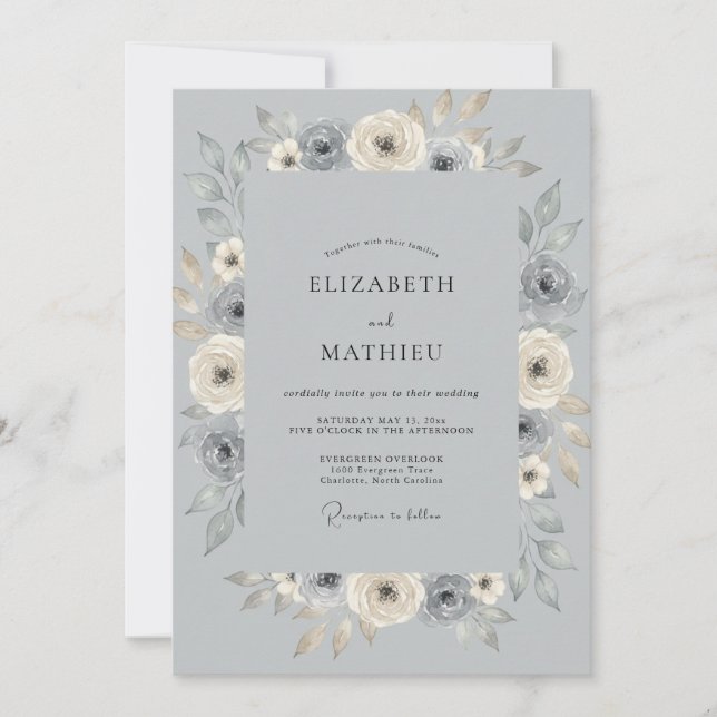 Silver Champagne Leafy Wedding Invitation (Front)