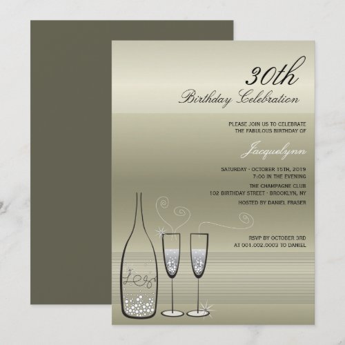 Silver Champagne Milestone Birthday Party Invite