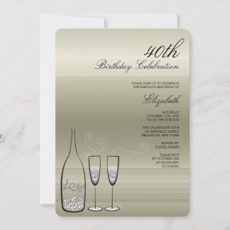 Silver Champagne Milestone Birthday Party Invite