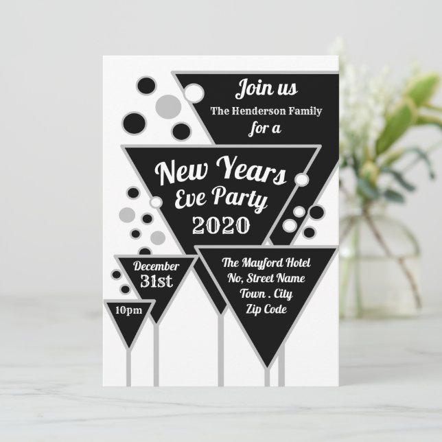Silver Champagne, New Year's Eve Party Invitation (Standing Front)
