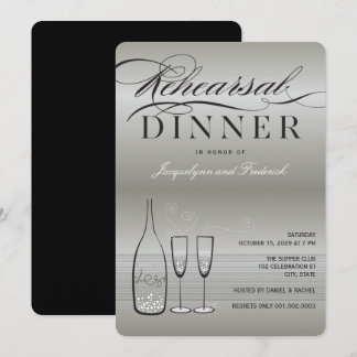 Silver Champagne Rehearsal Dinner Party Invite