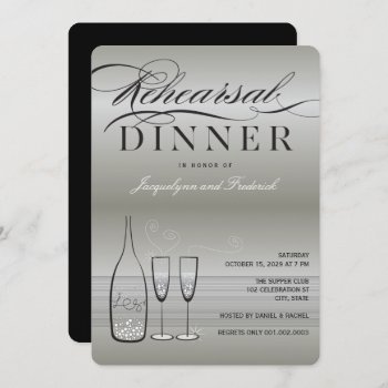 Silver Champagne Rehearsal Dinner Party Invite by fat_fa_tin at Zazzle