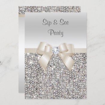 Silver Champagne Sip & See Sequins Invitation by AJ_Graphics at Zazzle