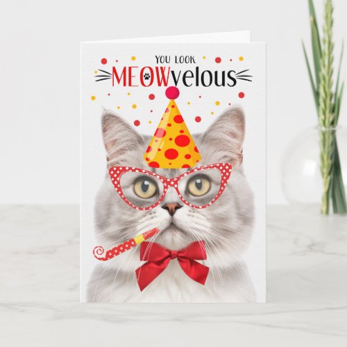 Silver Champagne Tabby Cat MEOWvelous Birthday Card