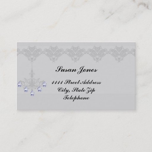Customizable Silver Chandelier Diamond Accent Business Cards