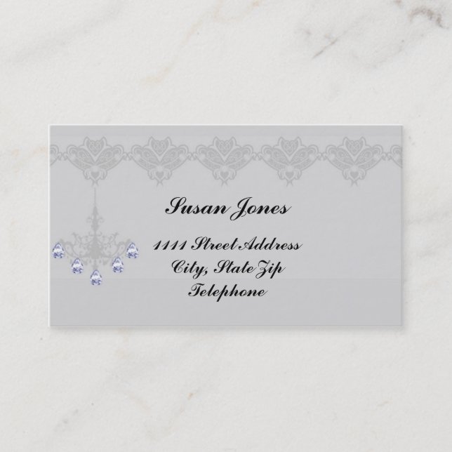 Silver Chandelier Diamond Accent Business Cards (Front)