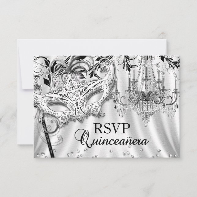 Silver Chandelier Masquerade Quinceanera RSVP (Front)