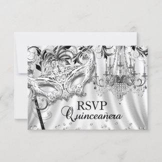 Silver Chandelier Masquerade Quinceanera RSVP Card