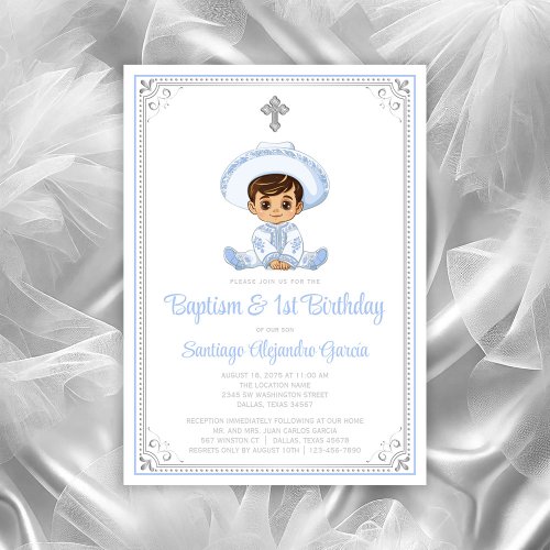 Silver Charro Baptism  Birthday Invitation