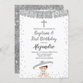 Silver Charro Boy baptism and birthday invitation (Front/Back)
