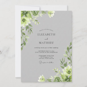 Silver Chartreuse Leafy Wedding Invitation