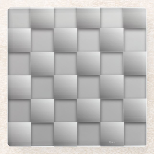 Silver Checkers Glass Coaster (Front)