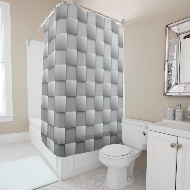 Silver Checkers Shower Curtain (In Situ)