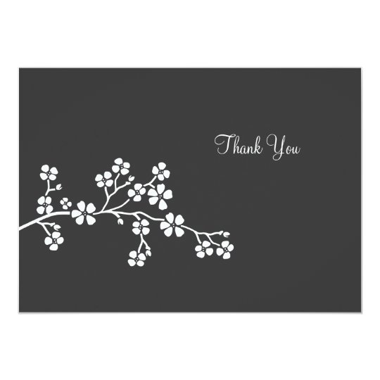Silver Cherry Blossom Flat Card Thank you note