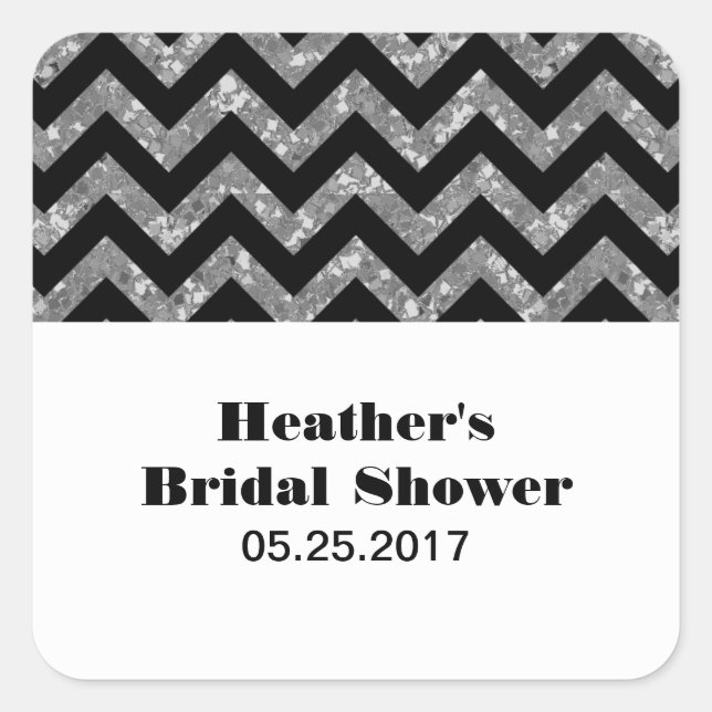 Silver Chevron Glitter Bridal Shower Stickers (Front)