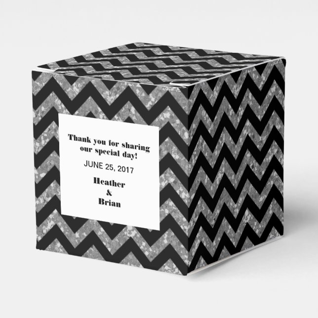 Silver Chevron Glitter Favor Box (Front Side)