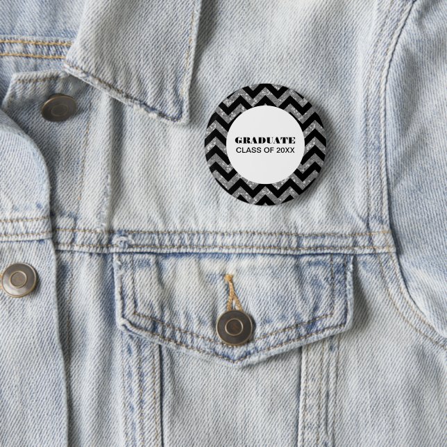 Silver Chevron Glitter Graduation Button (In Situ)