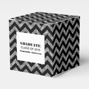 Silver Chevron Glitter Graduation Favor Boxes