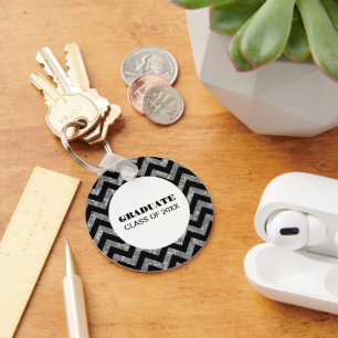 Silver Chevron Glitter Graduation Keychain