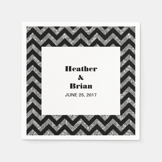 Silver Chevron Glitter Paper Napkins (Front)