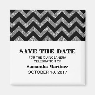 Silver Chevron Glitter Quinceañera Magnet