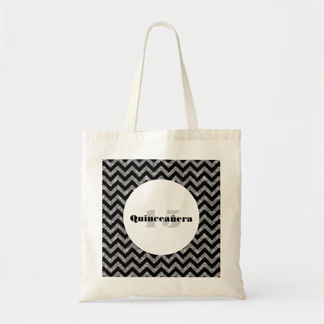 Silver Chevron Glitter Quinceañera Tote Bag (Front)