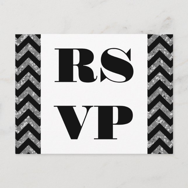 Silver Chevron Glitter RSVP Postcard (Front)
