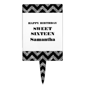Silver Chevron Glitter Sweet 16 Cake Pick