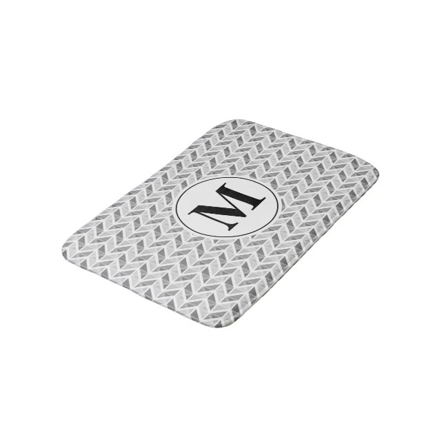 Silver Chevron Pattern with Custom Monogram Bathroom Mat (Angled)