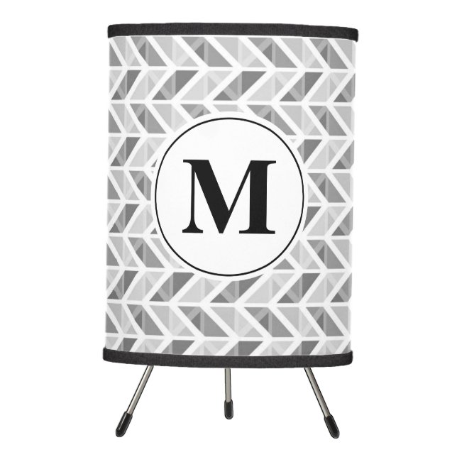 Silver Chevron Pattern with Custom Monogram Tripod Lamp (Front)