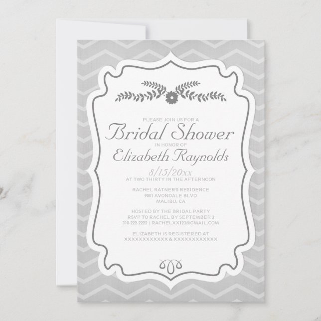 Silver Chevron Stripes Bridal Shower Invitations (Front)