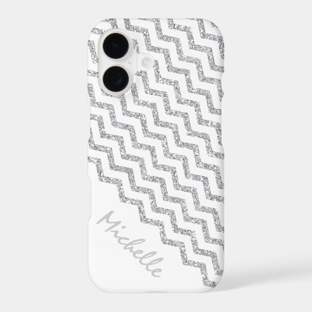 Silver Chevron White Personalized Case-Mate iPhone Case (Back)