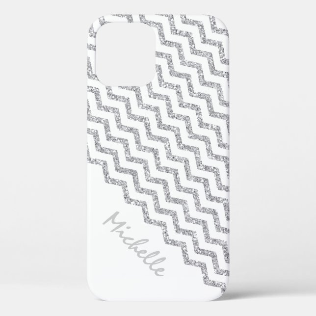 Silver Chevron White Personalized Case-Mate iPhone Case (Back)