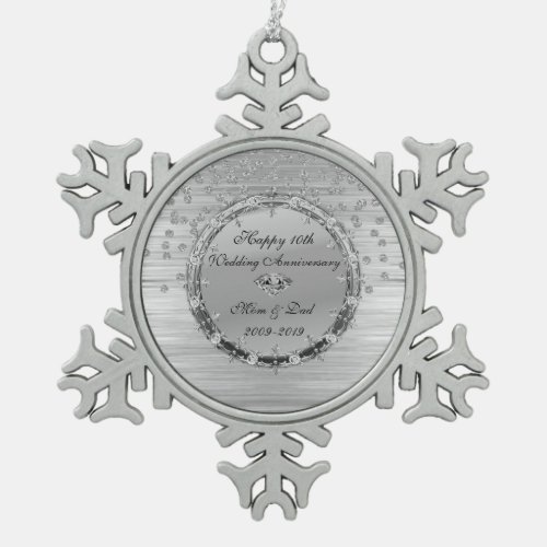 Silver Chic Diamonds 10th Wedding Anniversary Snowflake Pewter Christmas Ornament