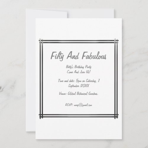 Silver Chic Frame Fifty And Fabulous Birthday Invitation