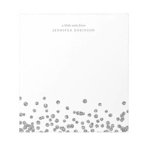 Silver Chic Glam Faux Glitter Confetti w/ Name Notepad