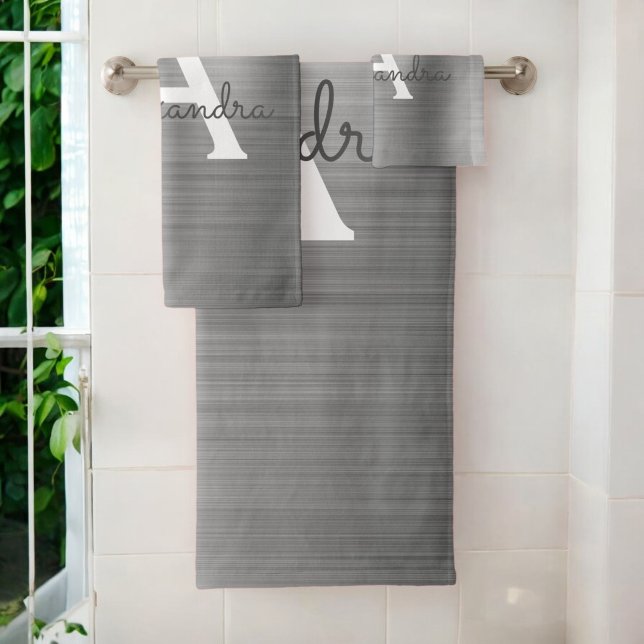 Silver Chic Glam Metallic Monogram Bath Towel Set (Creator Uploaded)
