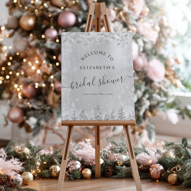 Silver chic gray snow pine welcome bridal shower foam board (Silver chic gray snow pine welcome bridal shower foam board)